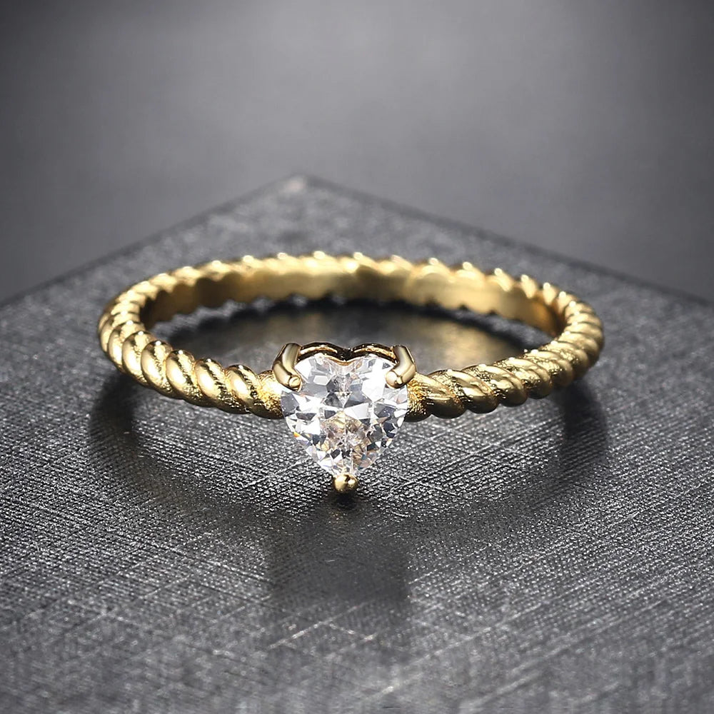 Bijoux Bague Cœur en cristal minimaliste Zircone cubique