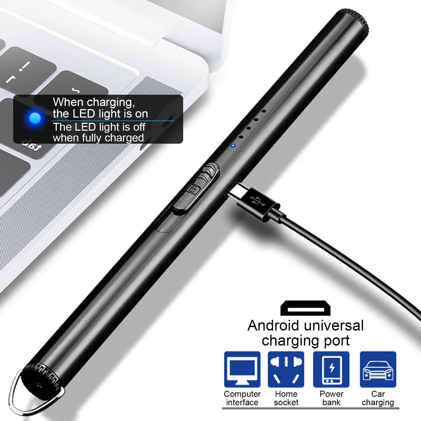 Briquet de cuisine long électrique rechargeable USB pour cuisinière Coupe-vent LED Plasma Arc Bougie sans flamme Cadeau de briquet inhabituel