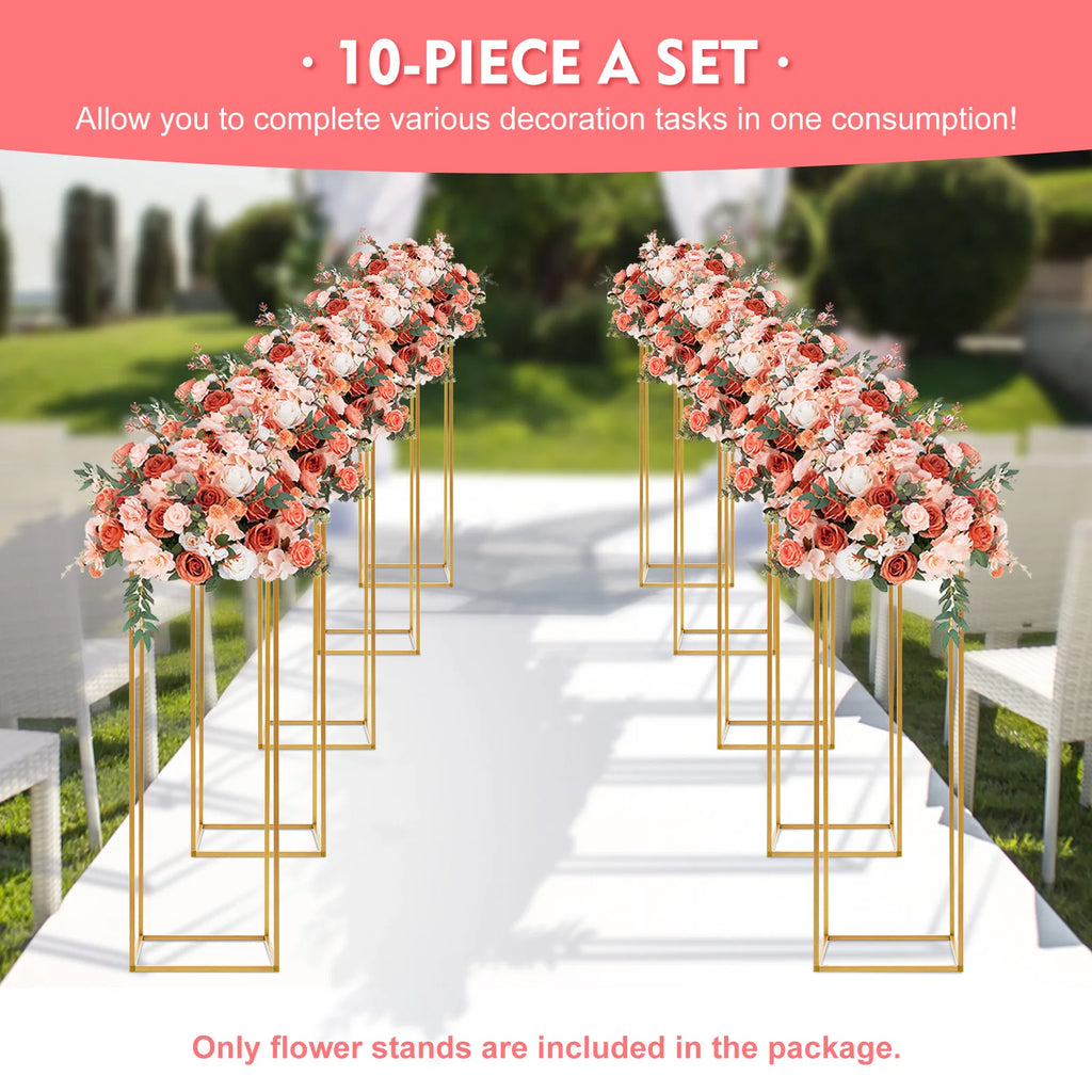 10Pcs Colonnes en Métal Doré | 80 cm Présentoir bouquet Décoration Mariage Fête Anniversaire Évenements
