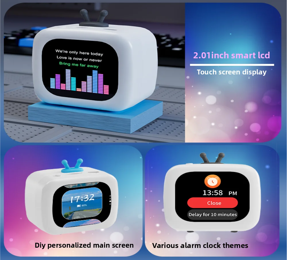 Mini haut-parleur Bluetooth multifonctionnel portable, musique, album photo, réveil, appel, minuterie/calculatrice, etc.