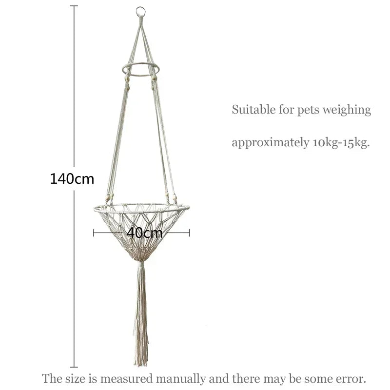 Hamac pour chat Panier suspendu Balançoire tissé à la main Corde de coton