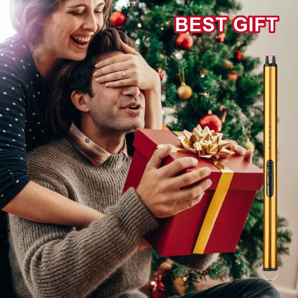 Briquet de cuisine long électrique rechargeable USB pour cuisinière Coupe-vent LED Plasma Arc Bougie sans flamme Cadeau de briquet inhabituel