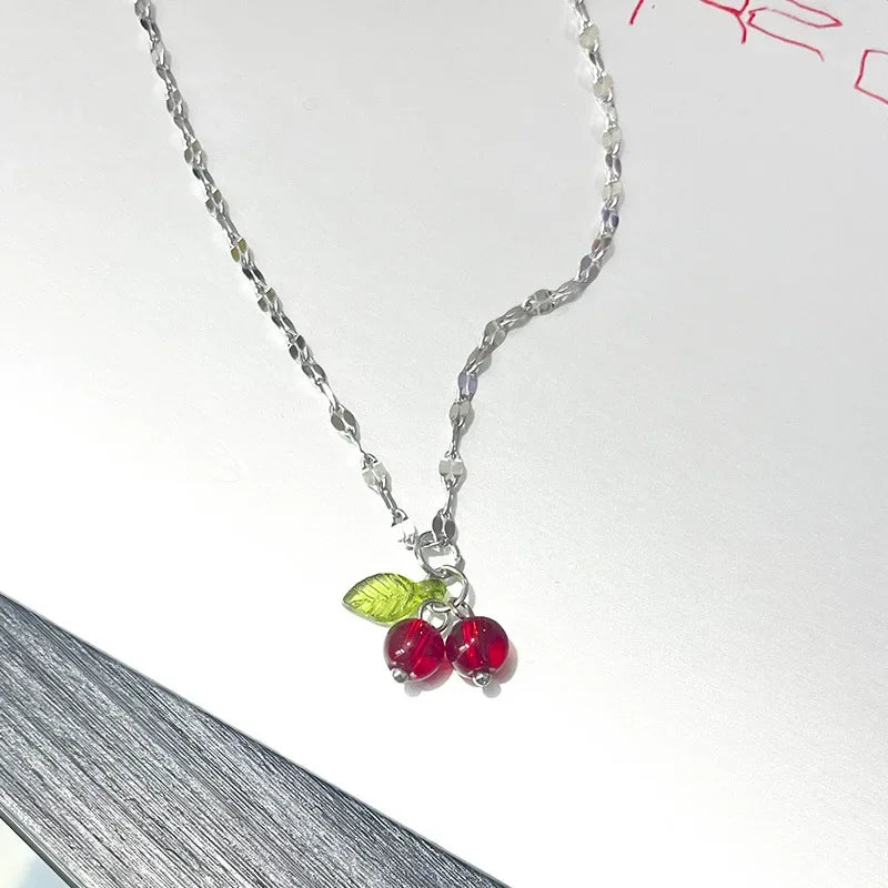 Bijoux Collier Cerises 🍒 Acier inoxydable mignon Perles de pierre naturelle