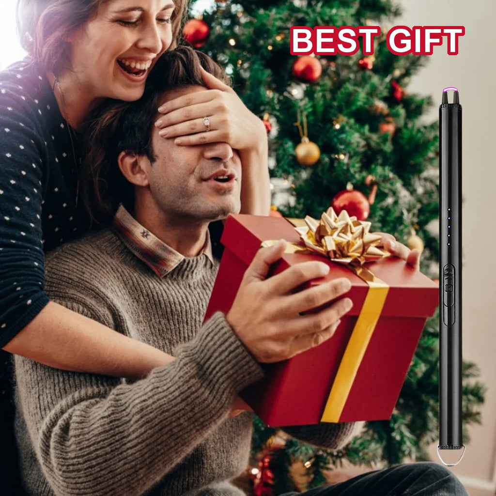 Briquet de cuisine long électrique rechargeable USB pour cuisinière Coupe-vent LED Plasma Arc Bougie sans flamme Cadeau de briquet inhabituel