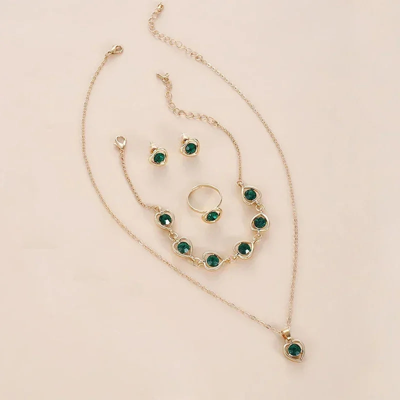 5Pcs Jewelry Sets Necklace Ring Earrings Bracelet For Women m 