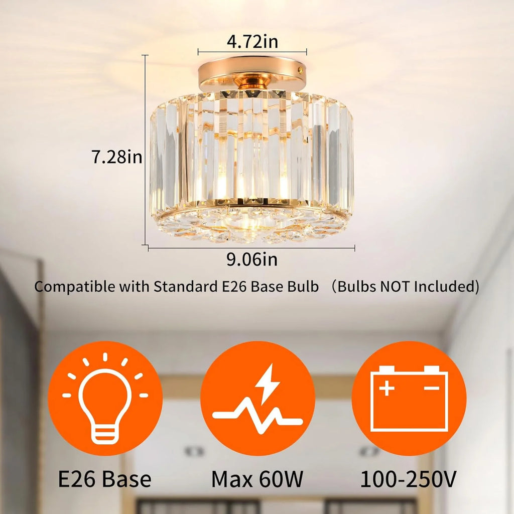 Plafonnier en cristal doré, tête de lampe E27 sans plafonnier de source lumineuse, plafonnier en cristal de style de luxe moderne