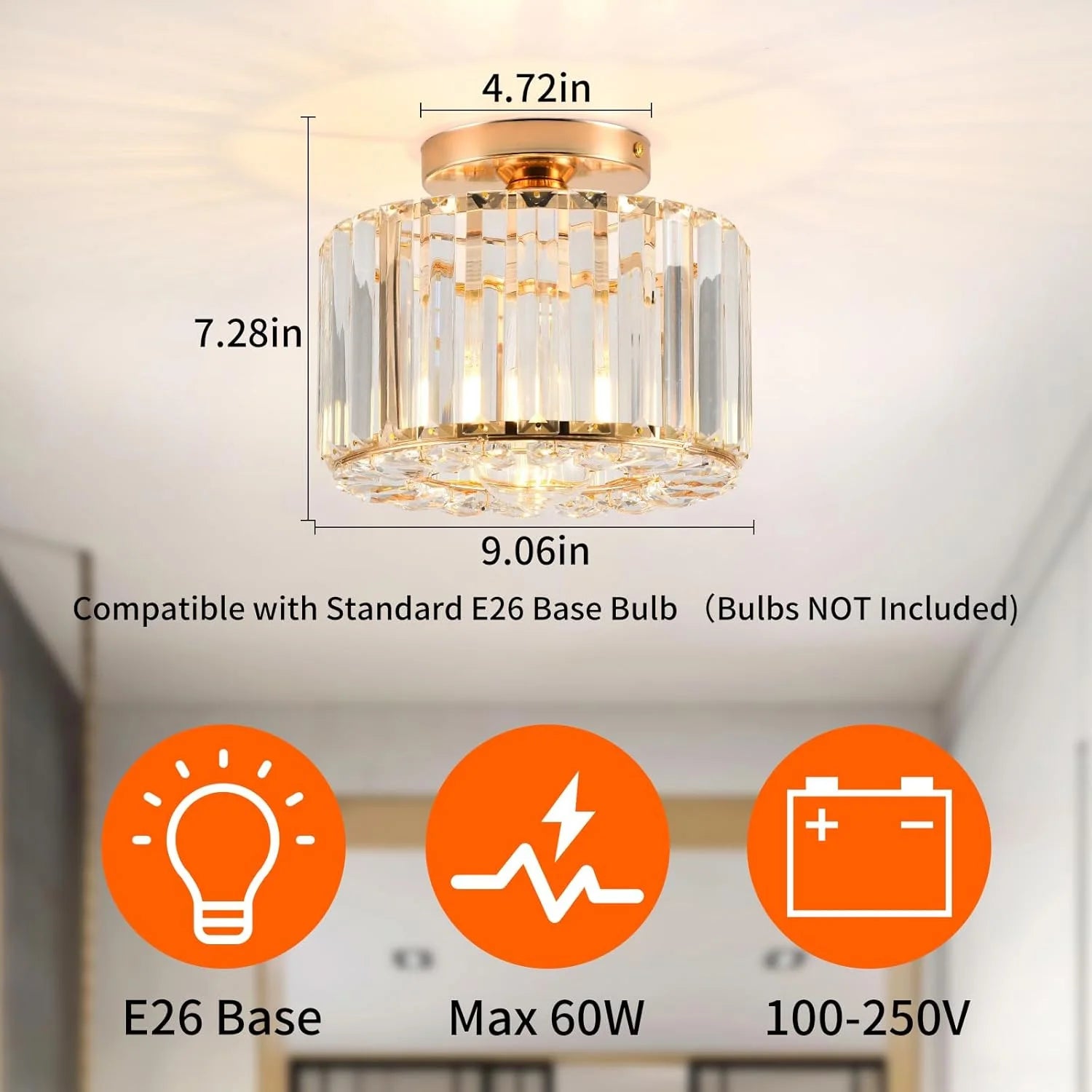 Plafonnier en cristal doré, tête de lampe E27 sans plafonnier de source lumineuse, plafonnier en cristal de style de luxe moderne
