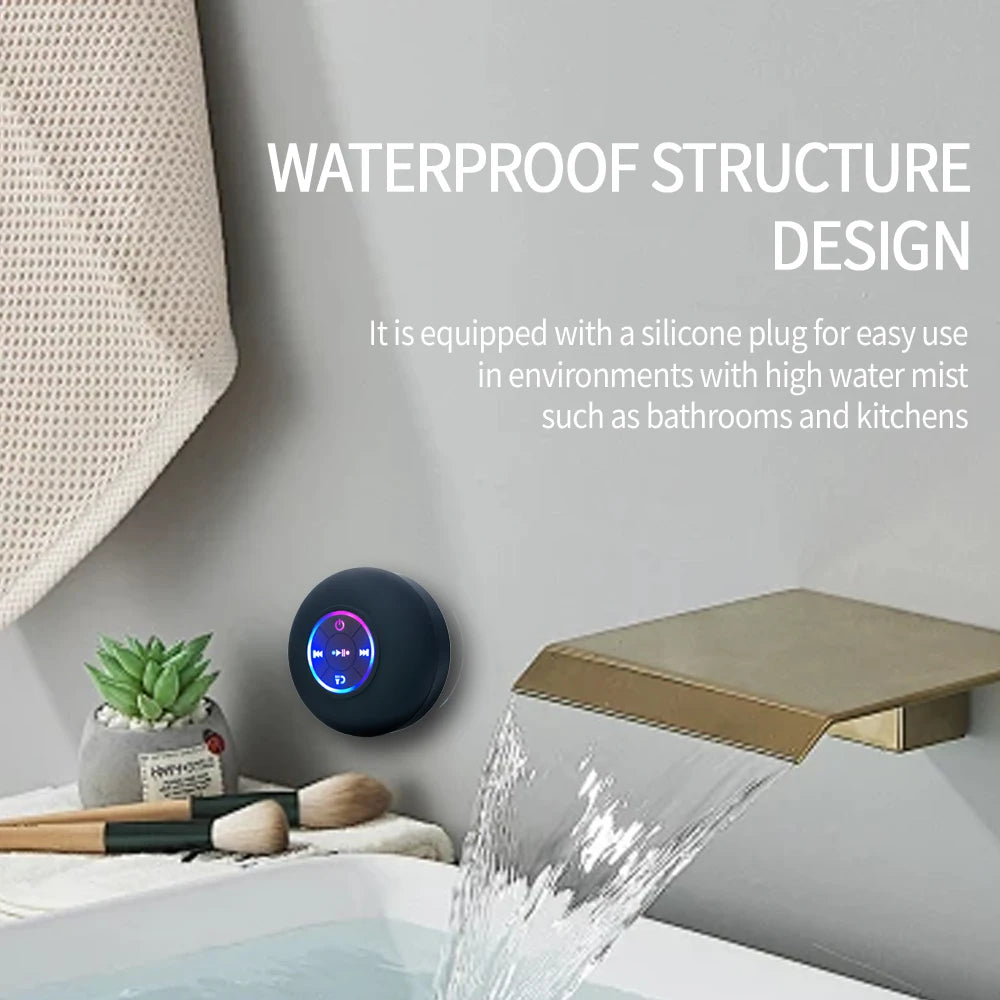Haut-parleur Bluetooth sans fil portable LED étanche Salle de bain extérieure Grande ventouse