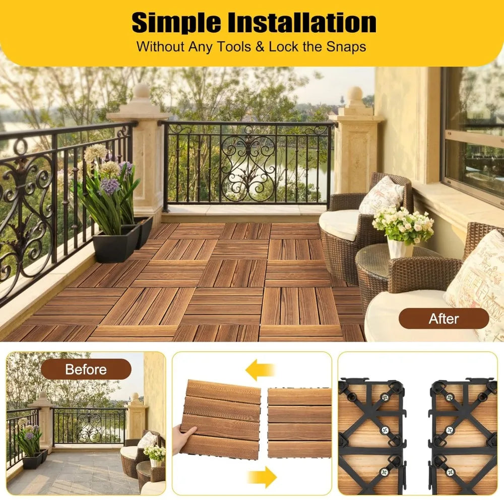 36  Carreaux de terrasse de patio imbriqués en bois dur 30x30cm marron imperméable,extérieur