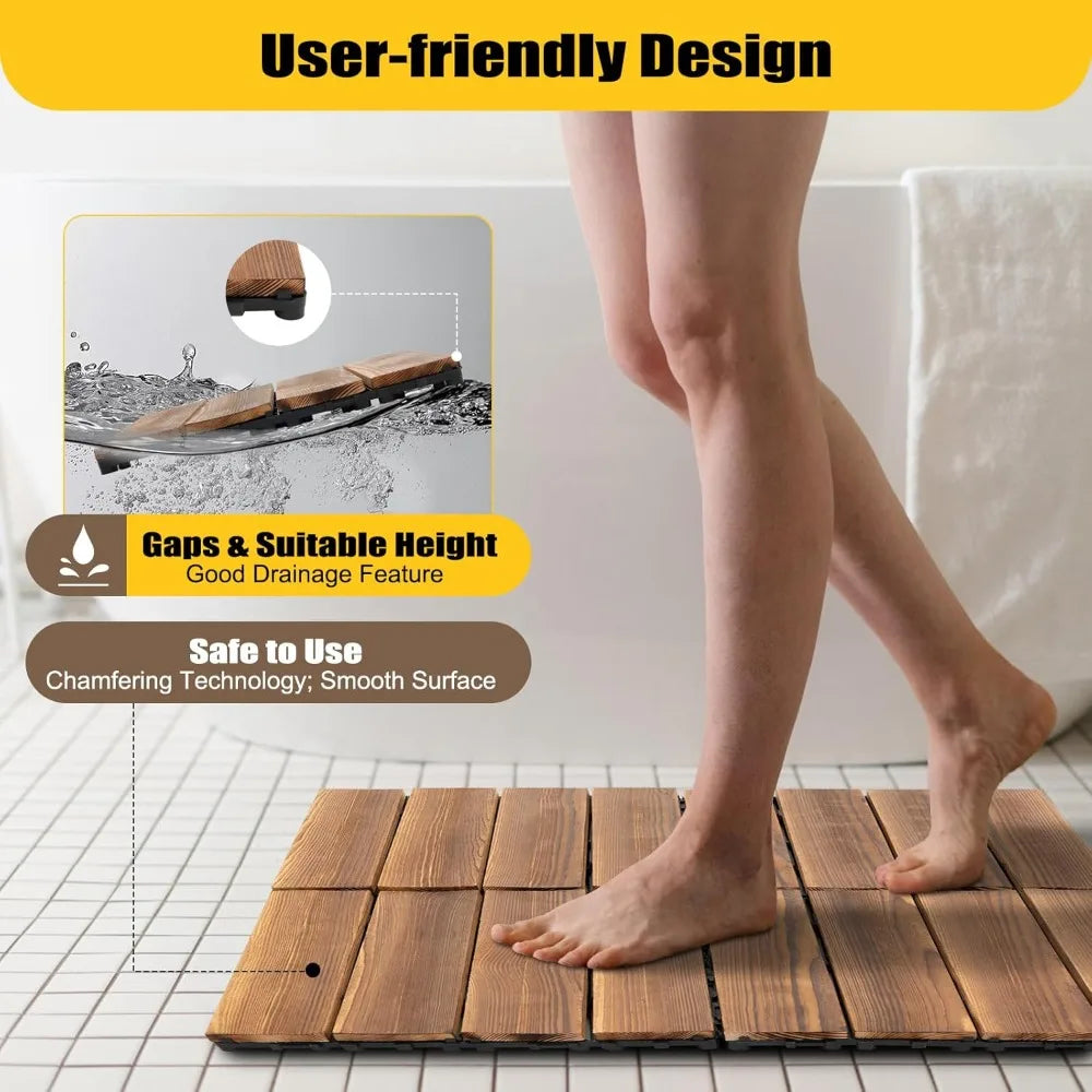 36  Carreaux de terrasse de patio imbriqués en bois dur 30x30cm marron imperméable,extérieur