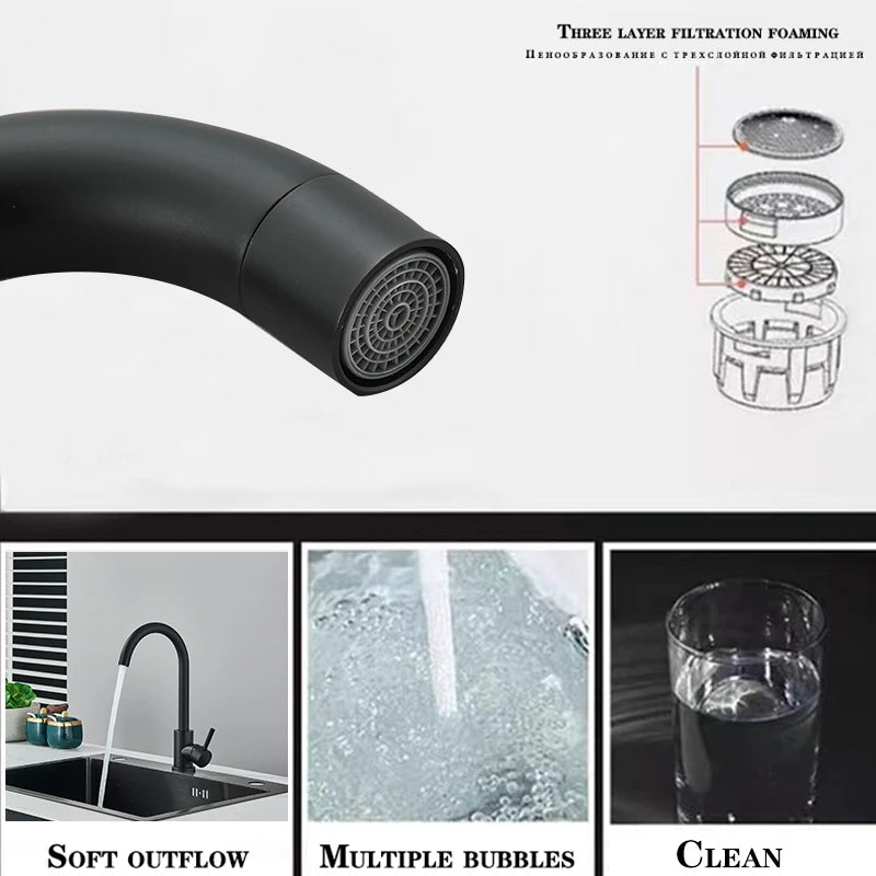 Mitigeur de cuisine mat 360 degrés | Mélangeur chaud et froid Robinet eau Noir Mat