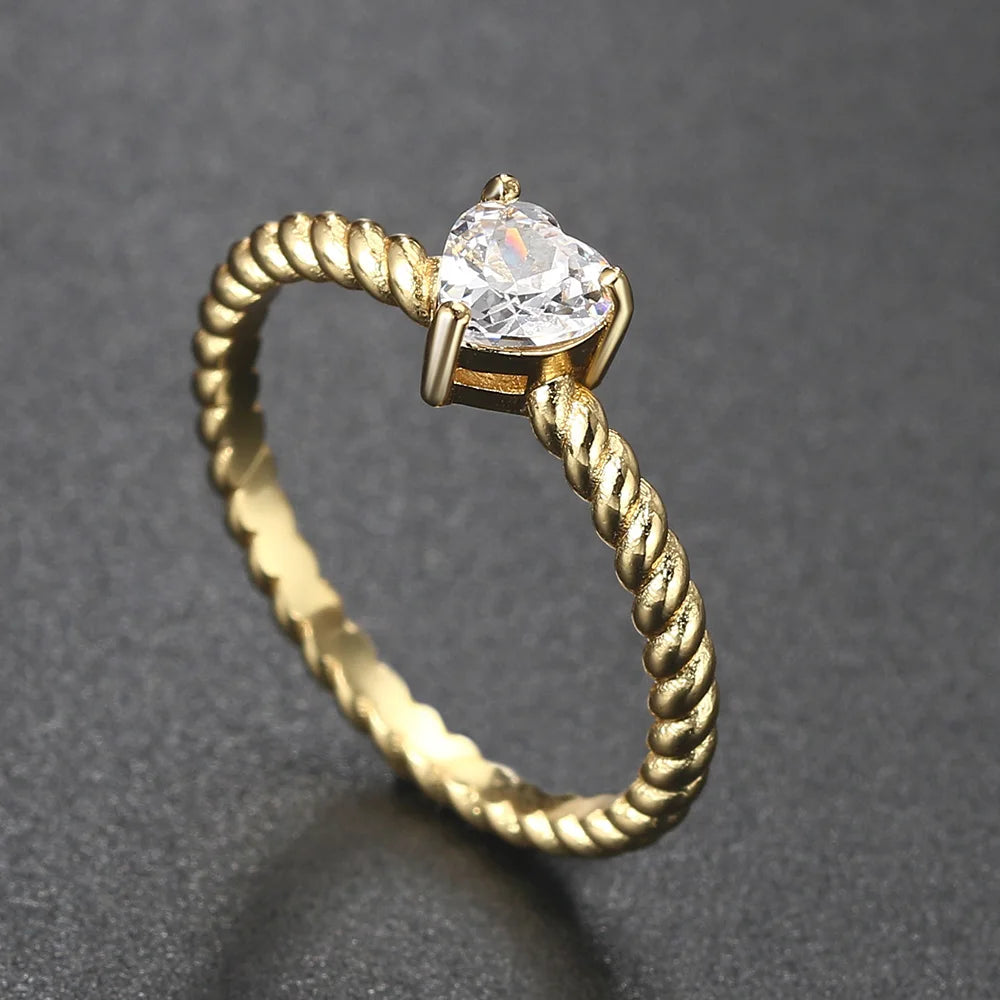 Bijoux Bague Cœur en cristal minimaliste Zircone cubique